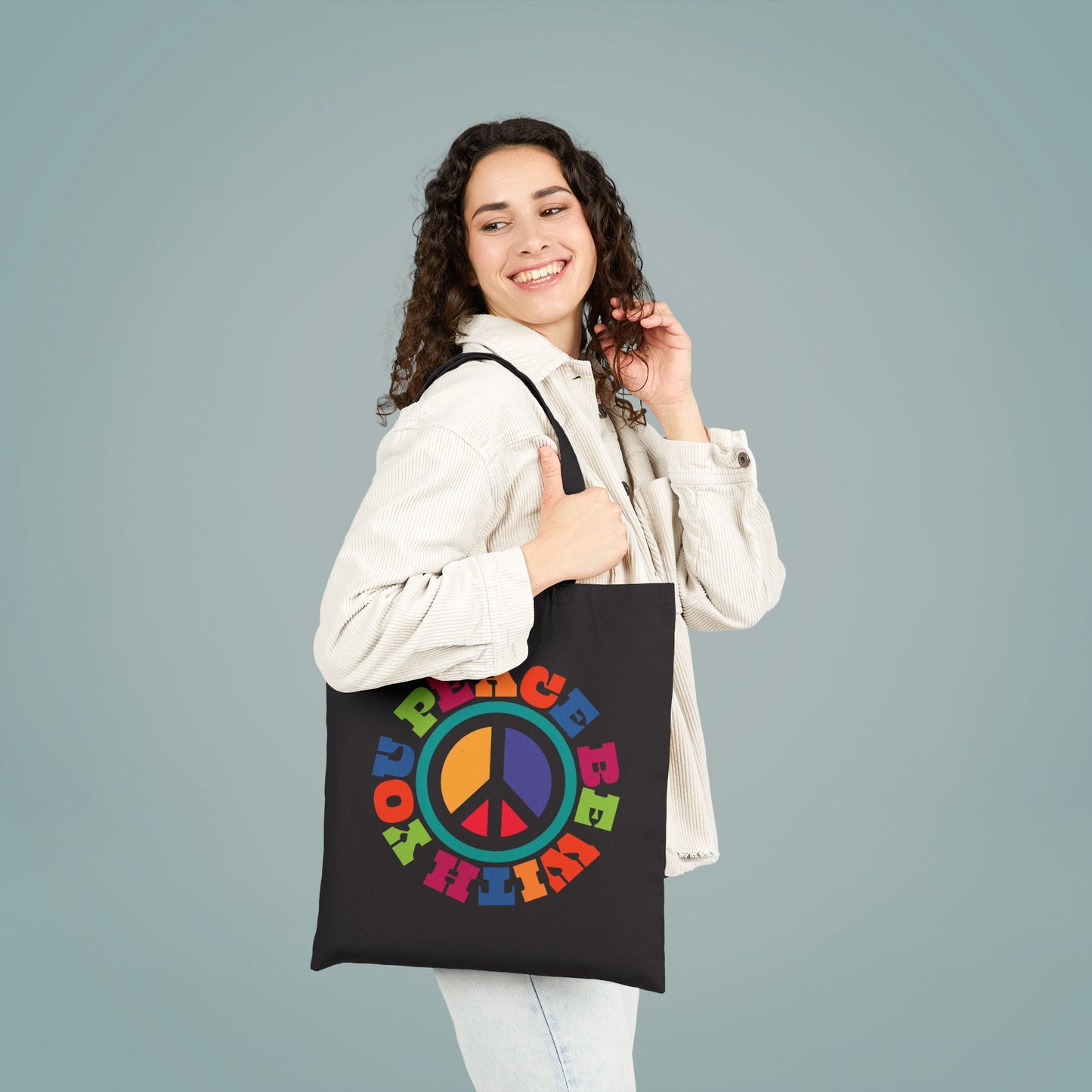 Cotton Canvas Tote Bag PEACE BE WITH YOU