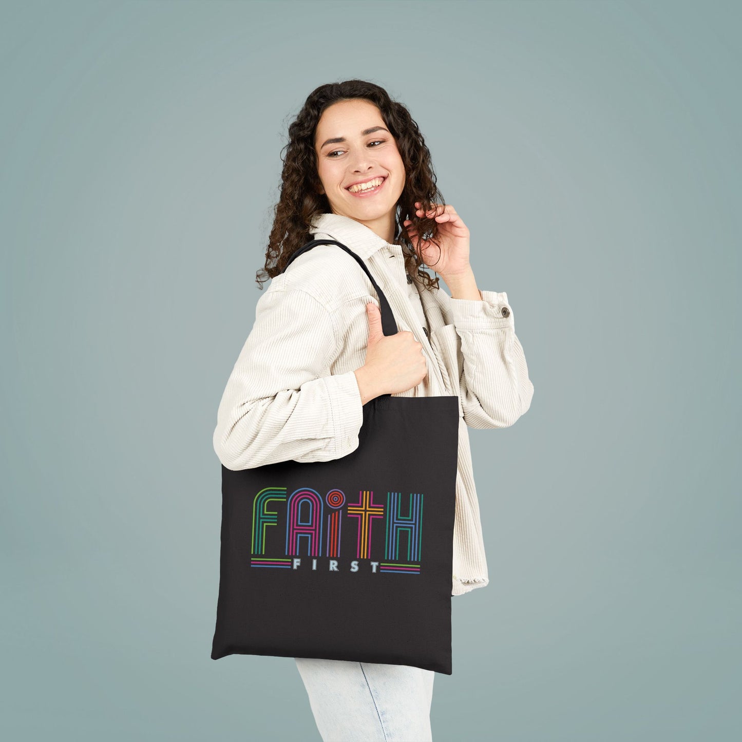 Cotton Canvas Tote Bag FAITH FIRST